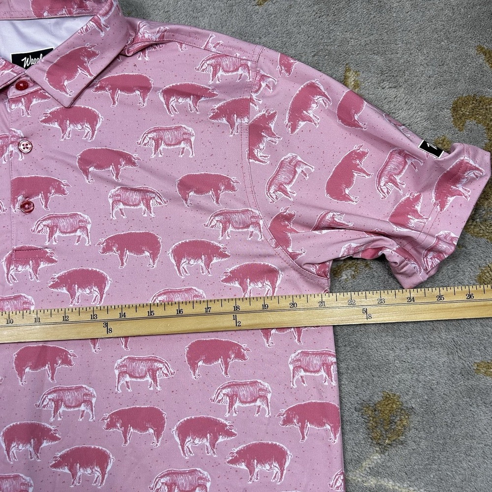 Waggle Polo Shirt Men's Large Pink Pigs All Over Print golf Performance Logo - Picture 5 of 6